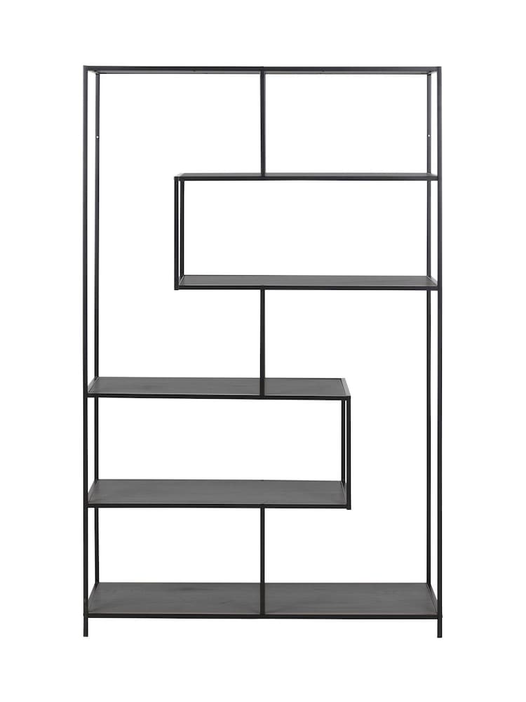 Actona Black Seaford Metal Large Asymmetrical Bookcase with 5 Black Shelves - Image 6 of 6