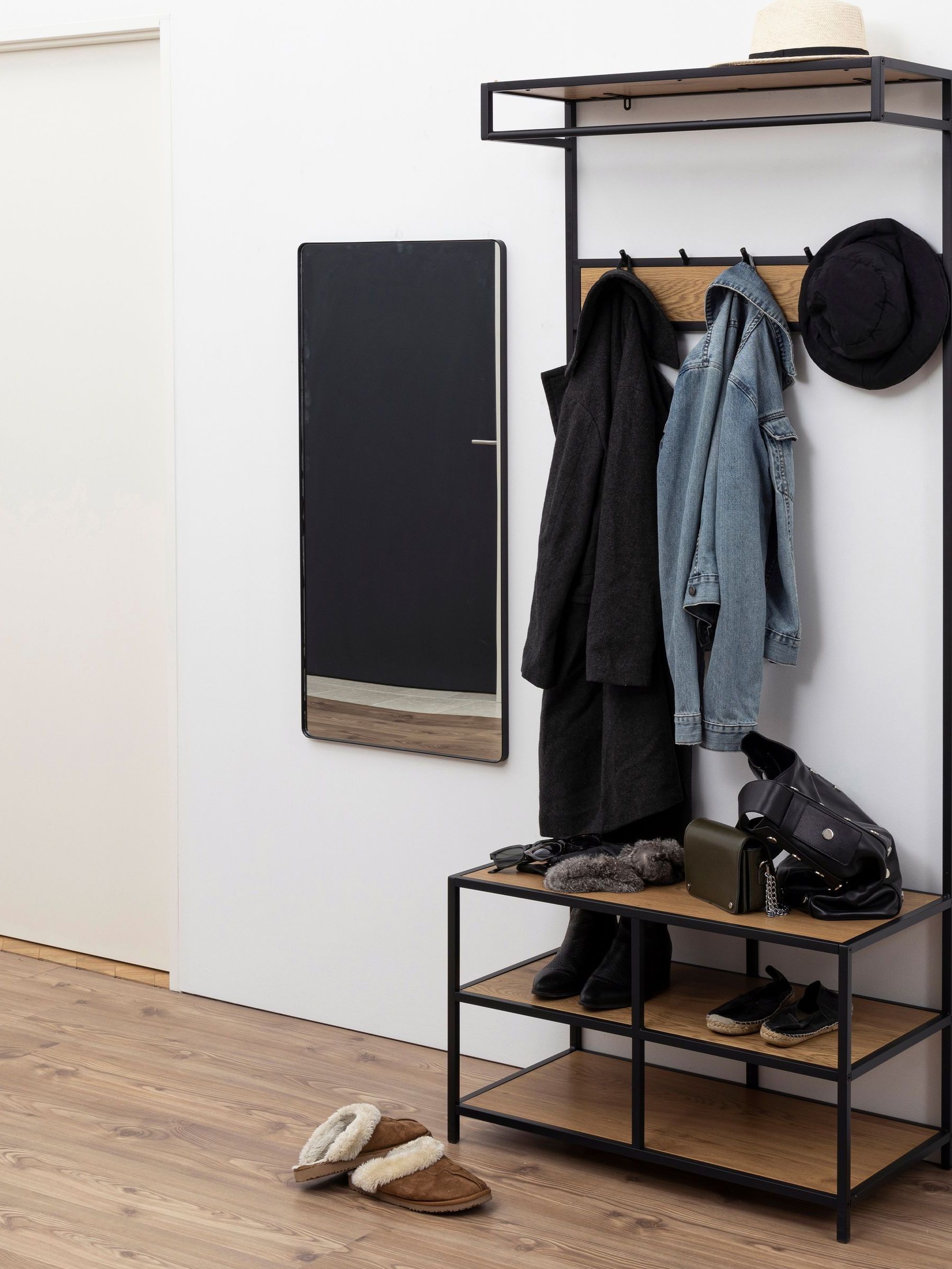 Furniture To Go Florence Seaford 3 Shelf Black And Oak Clothes Rack - Image 3