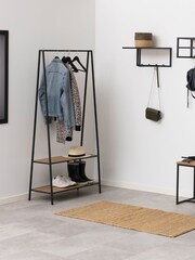 Actona Black Oak Seaford Metal Clothes Rack with 2 Oak Shelves - Image 1 of 6