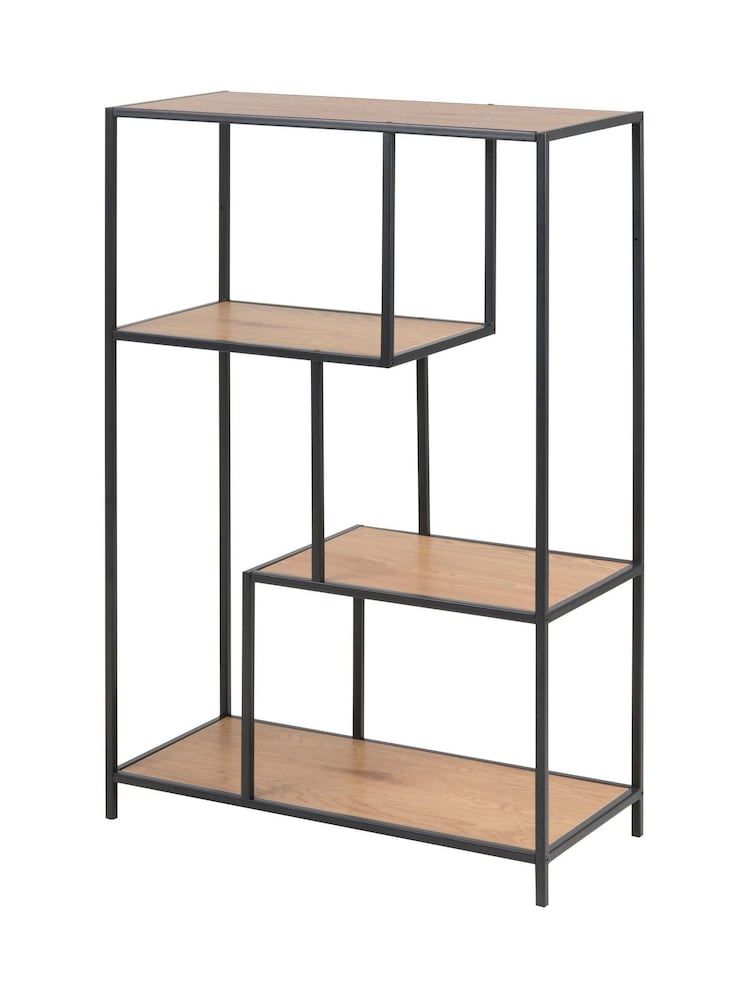 Actona Black Oak Seaford Metal Asymmetrical Bookcase with 3 Shelves - Image 2 of 6