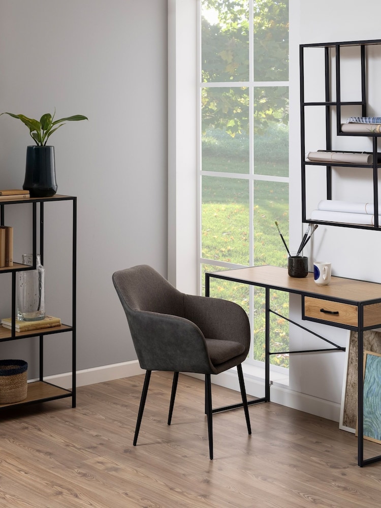 Actona Black Oak Seaford Metal Wide Wall Shelf with 3 Additional Oak Shelves - Image 1 of 6 Actona Black Oak Seaford Metal Wide Wall Shelf with 3 Additional Oak Shelves - Image 1 of 6