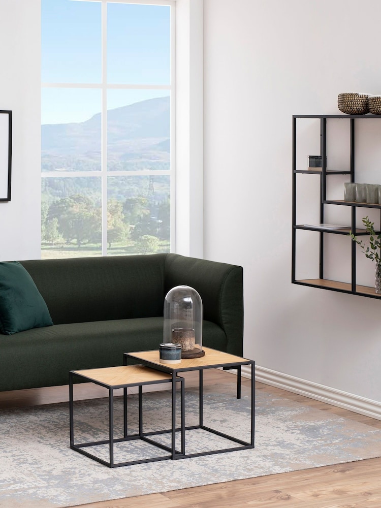Actona Black Oak Seaford Metal Wide Wall Shelf with 3 Additional Oak Shelves - Image 2 of 6 Actona Black Oak Seaford Metal Wide Wall Shelf with 3 Additional Oak Shelves - Image 2 of 6