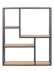 Actona Black Oak Seaford Metal Wide Wall Shelf with 3 Additional Oak Shelves - Image 4 of 6