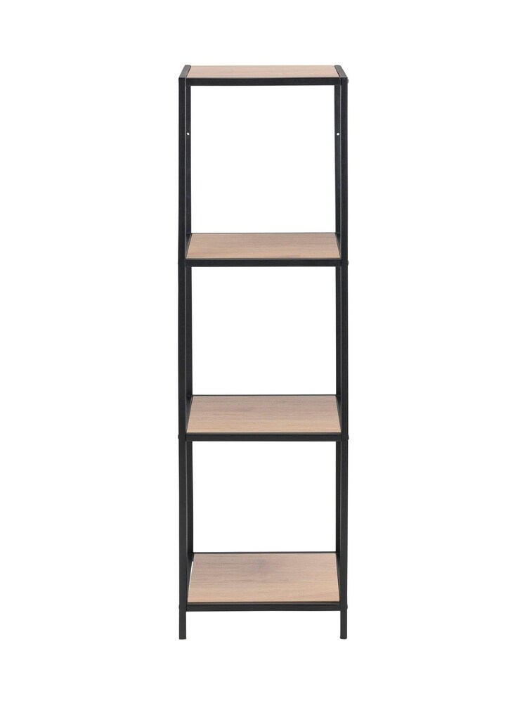 Actona Black & Oak Seaford Narrow Metal Bookcase with 3 Oak Shelves - Image 4 of 4