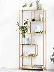 Actona Gold Seaford Tall Metal Bookcase with 5 Black Shelves - Image 1 of 6