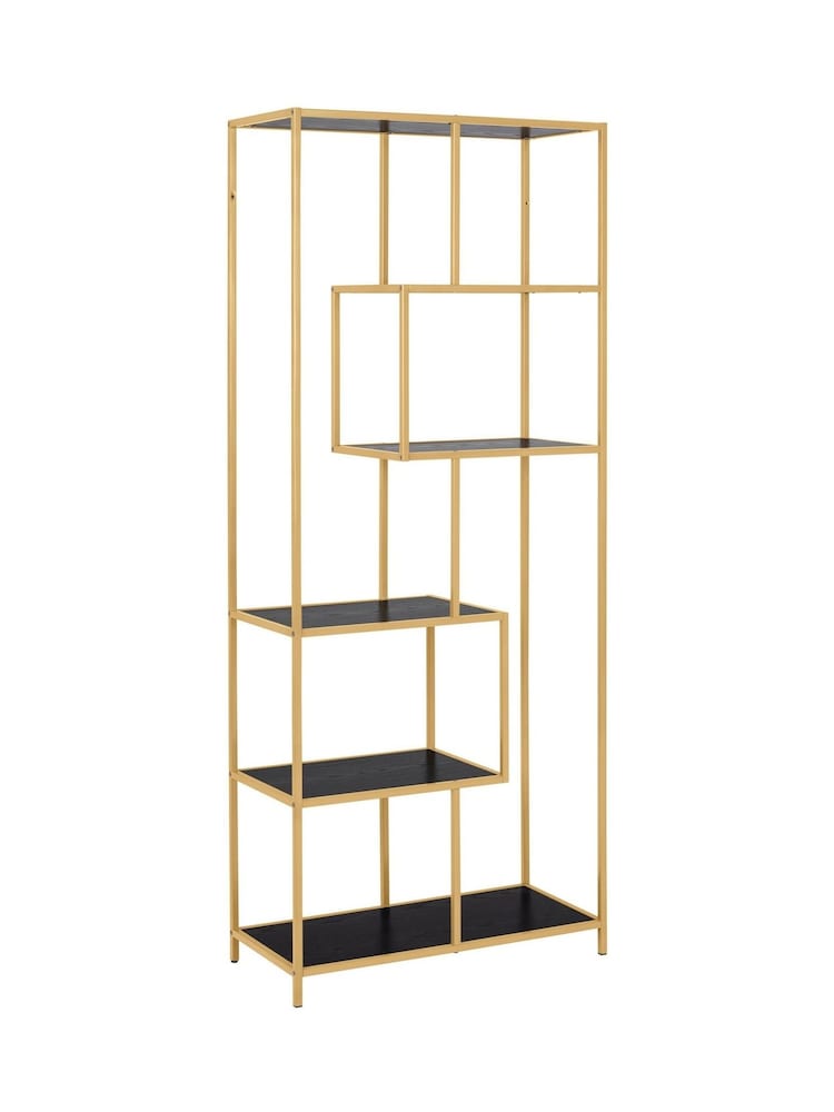 Actona Gold Seaford Tall Metal Bookcase with 5 Black Shelves - Image 2 of 6