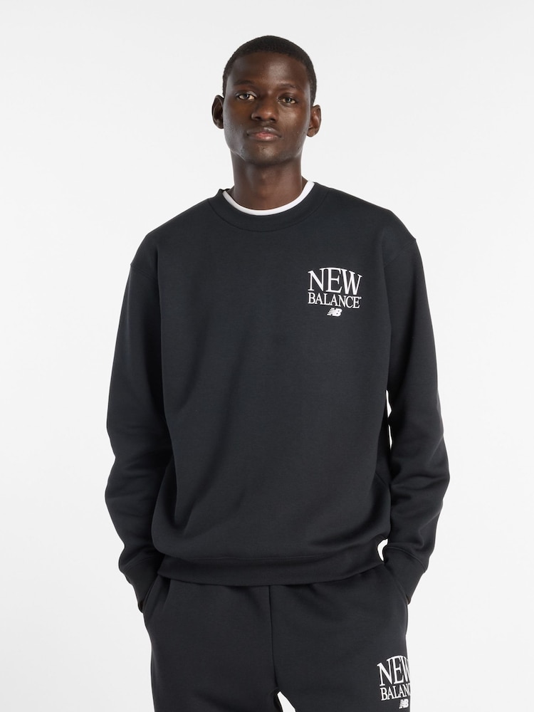 New Balance Black Reimagined Fleece Crew Neck Sweat Top - Image 1 of 7