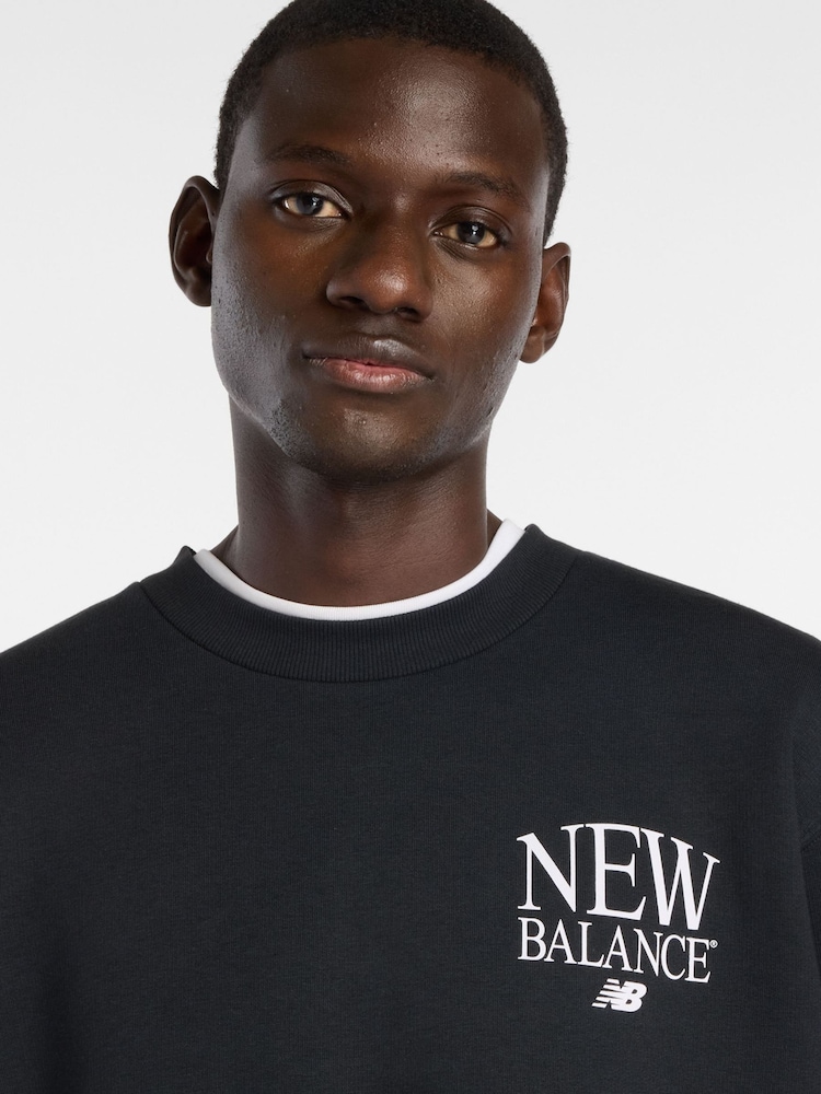 New Balance Black Reimagined Fleece Crew Neck Sweat Top - Image 7 of 7