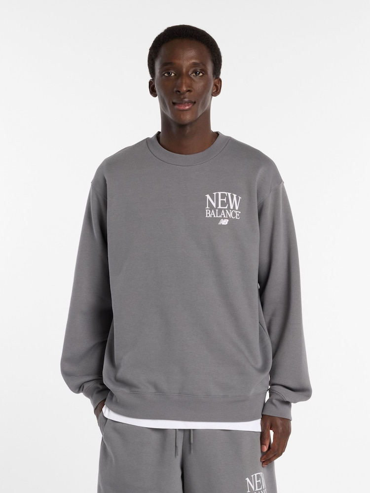 New Balance Grey Reimagined Fleece Crew Neck Sweat Top - Image 1 of 6