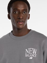 New Balance Grey Reimagined Fleece Crew Neck Sweat Top - Image 5 of 6