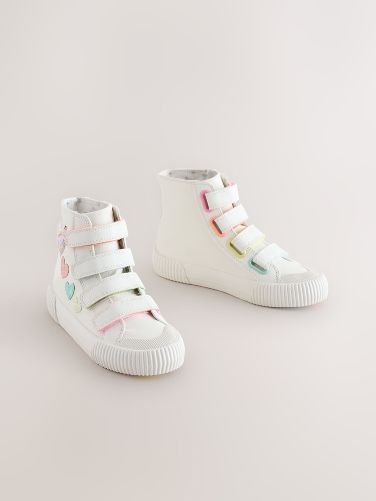 White Glitter Heart Touch Fastening High Top Trainers - Image 1 of 7 White Glitter Heart Touch Fastening High Top Trainers - Image 1 of 7