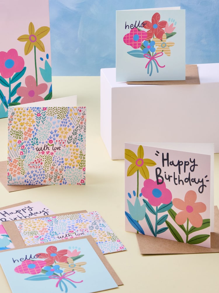 Set of 6 Bright Floral Birthday Cards - Image 1 of 2
