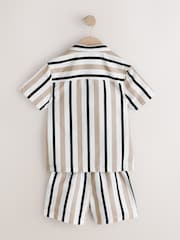Neutral Stripe Swim Shorts and Shirt Set (3-16yrs) - Image 5 of 7