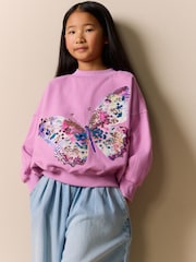 Purple Butterfly Sequin - سويت شيرت (3-16 سنة) - صورة 1 من 4
