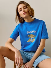 نقشة جرافيك أزرق/برتقالي/أبيض - حزمة من 3 تيشرتات أساسية ثقيلة - صورة 3 من 10