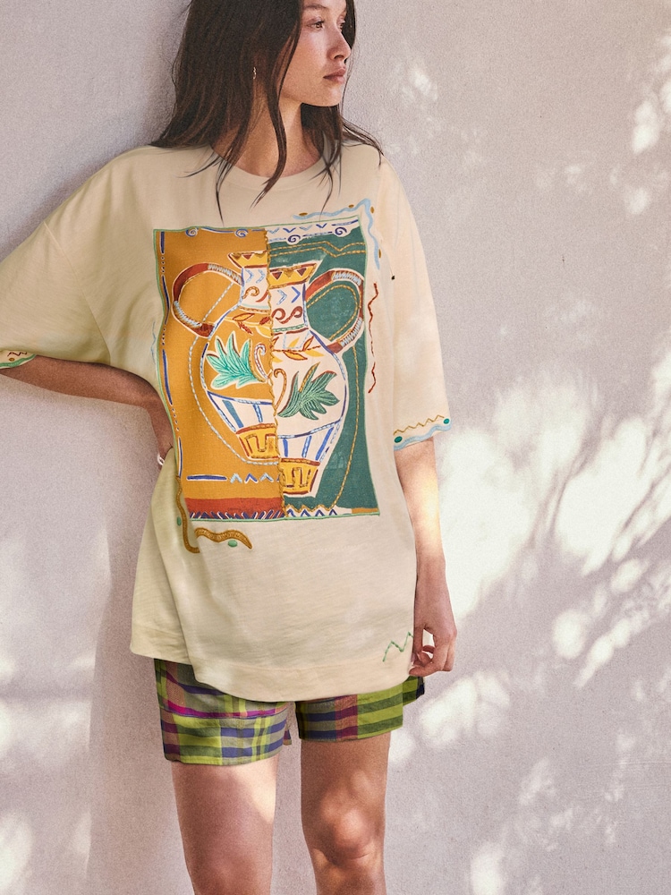 Butter Yellow Graphic Greek Vase Print Short Sleeve T-Shirt - Image 1 of 7