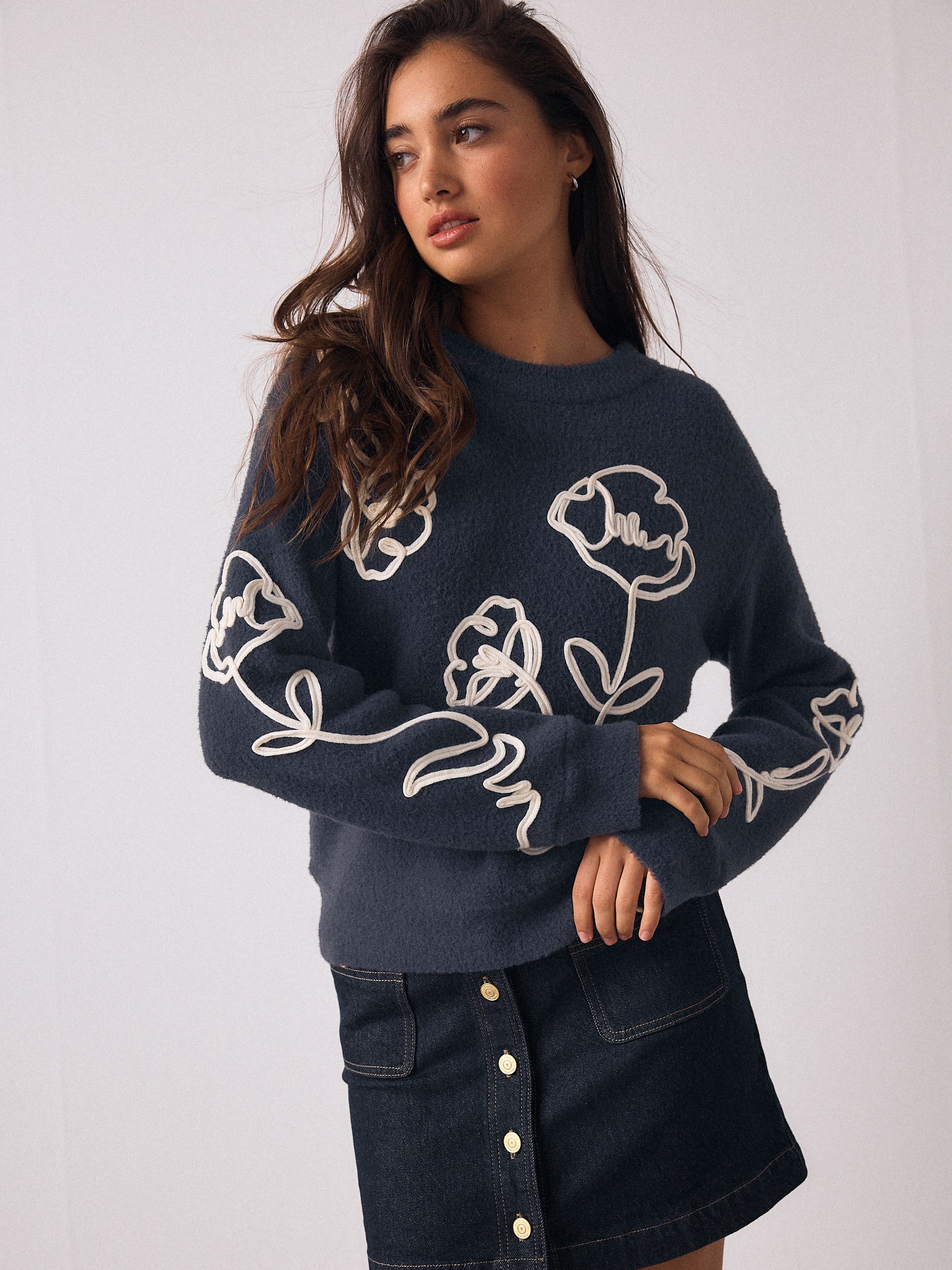 Buy Navy Cosy Corded Graphic Jumper from Next Romania