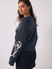 Navy Cosy Corded Graphic Jumper - Image 4 of 8