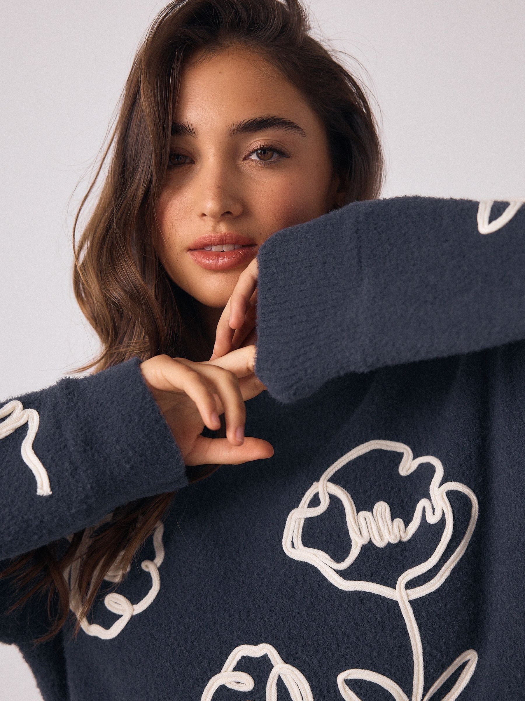 Buy Navy Cosy Corded Graphic Jumper from Next Oman