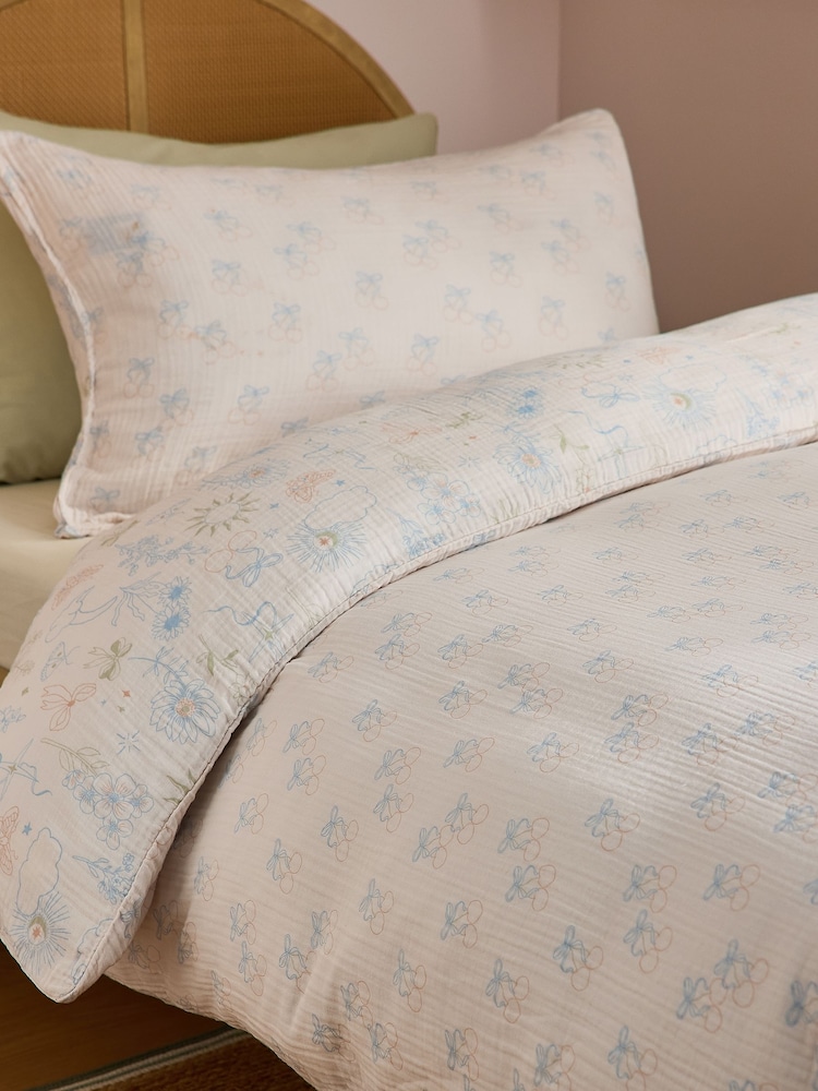 Neutral Celestial Crinkle Muslin 100% Cotton Duvet Cover and Pillowcase Set - Image 2 of 4