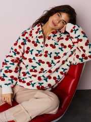 Red Ecru White Borg Cherry Graphic Zip Neck Fleece - Image 1 of 9