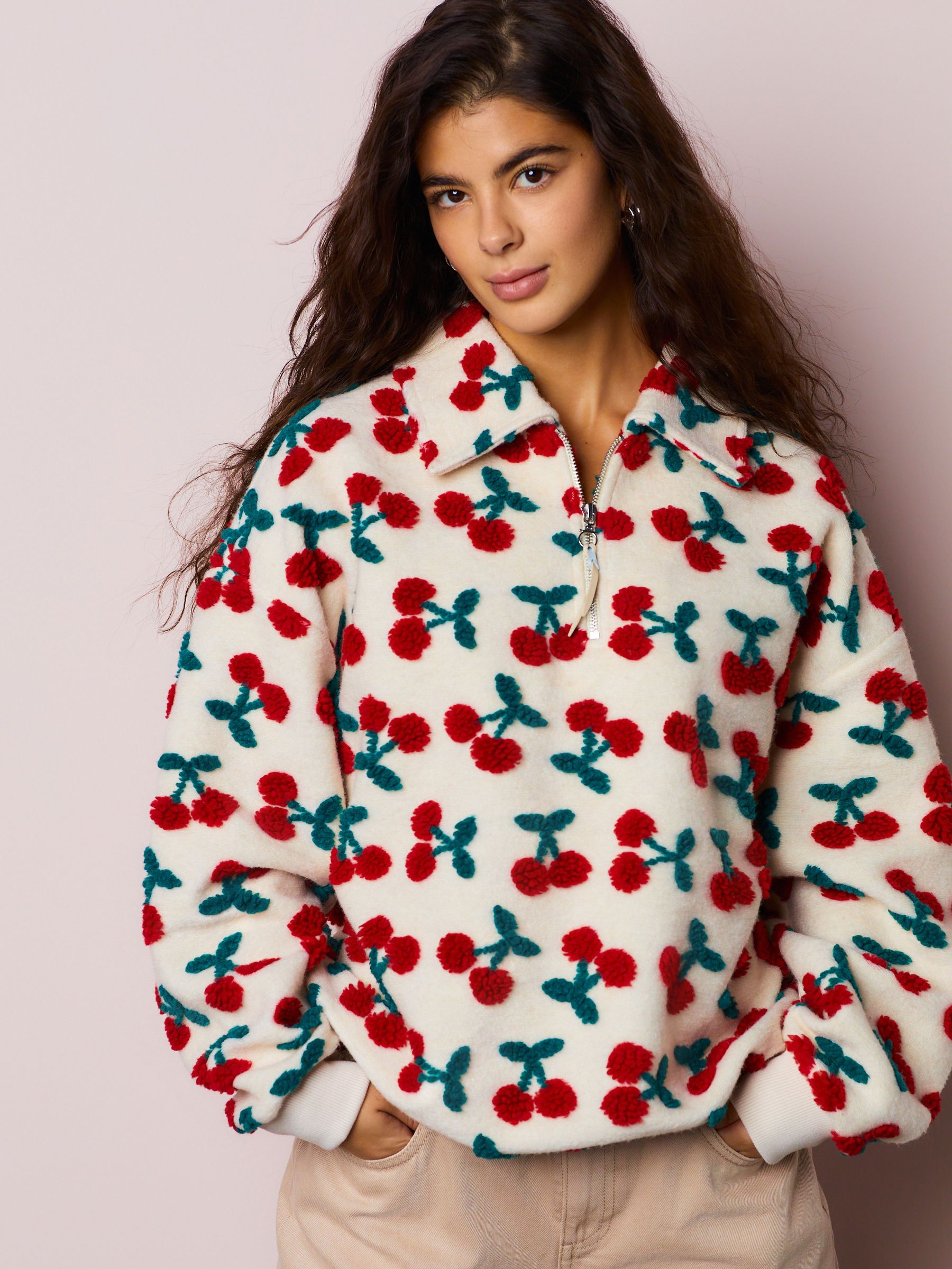 Comprar Vermelho, Cru, Branco - Fleece com estampa de cereja Borg