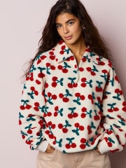 Red Ecru White Borg Cherry Graphic Zip Neck Fleece - Image 3 of 9