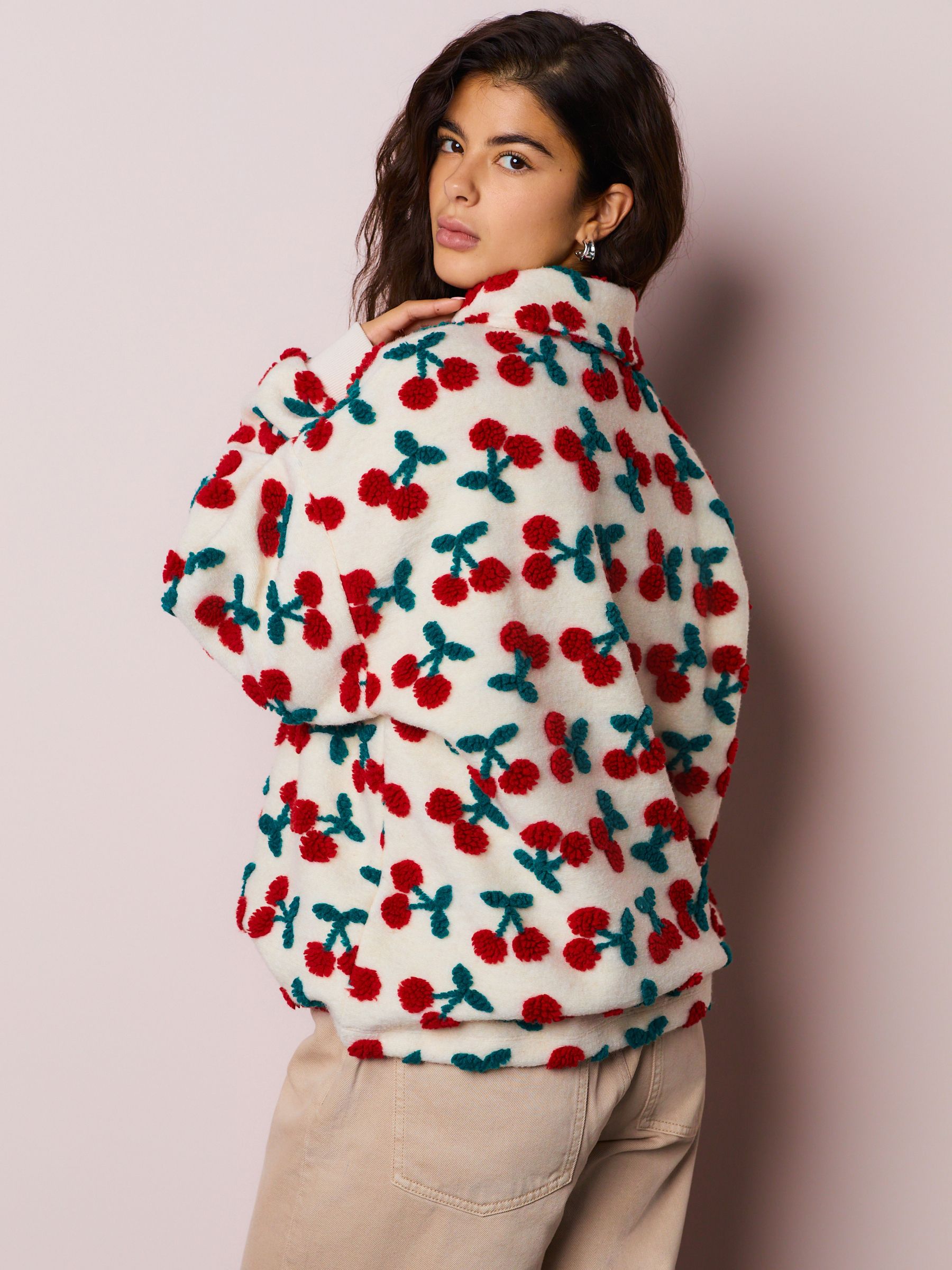 Comprar Vermelho, Cru, Branco - Fleece com estampa de cereja Borg