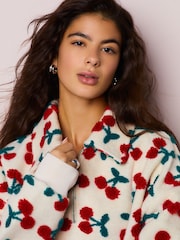 Red Ecru White Borg Cherry Graphic Zip Neck Fleece - Image 5 of 9