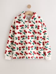 Red Ecru White Borg Cherry Graphic Zip Neck Fleece - Image 6 of 9