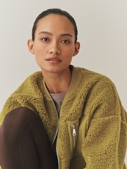 Olive Green Borg with Woven Mix Pocket Bomber Jacket - Image 5 of 8