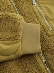 Olive Green Borg with Woven Mix Pocket Bomber Jacket - Image 7 of 8