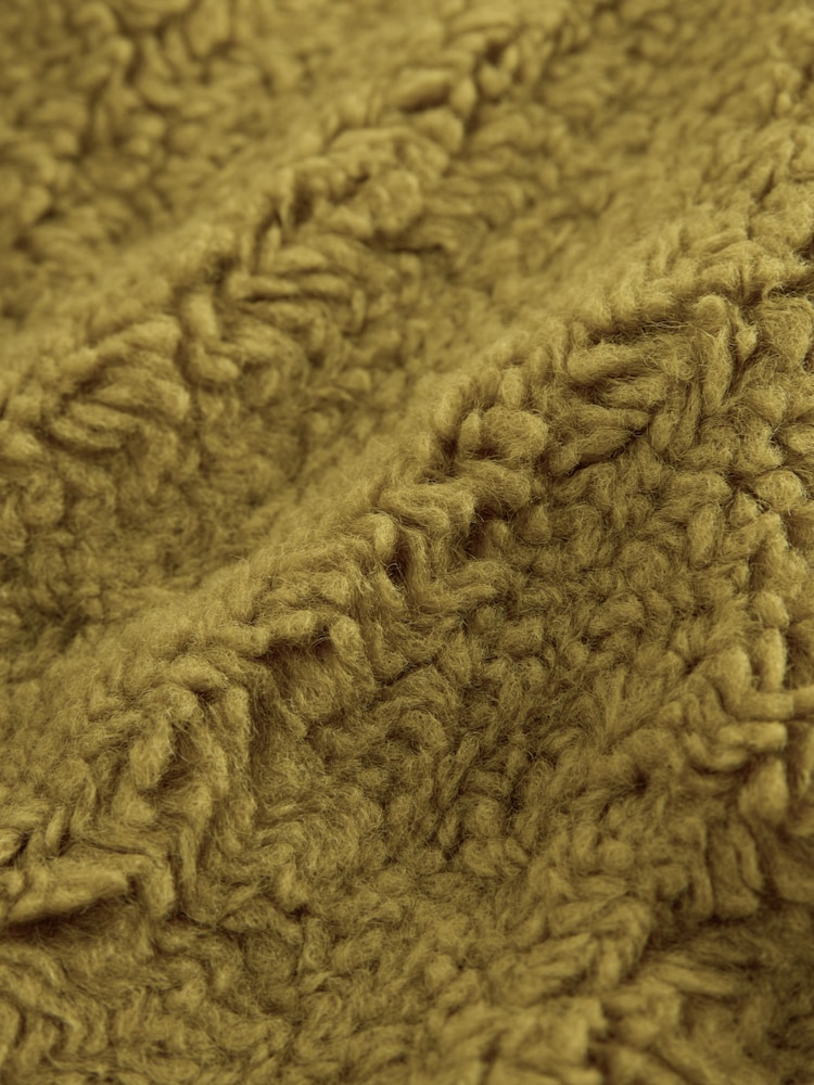 Olive Green Borg with Woven Mix Pocket Bomber Jacket - Image 8 of 8