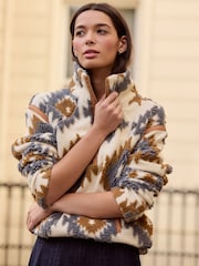 Neutral/Grey N. Premium Aztec Print Borg Half Zip Jacket - Image 1 of 9