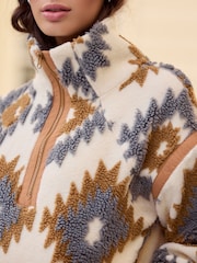 Neutral/Grey N. Premium Aztec Print Borg Half Zip Jacket - Image 5 of 9