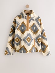 Neutral/Grey N. Premium Aztec Print Borg Half Zip Jacket - Image 6 of 9