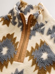 Neutral/Grey N. Premium Aztec Print Borg Half Zip Jacket - Image 7 of 9