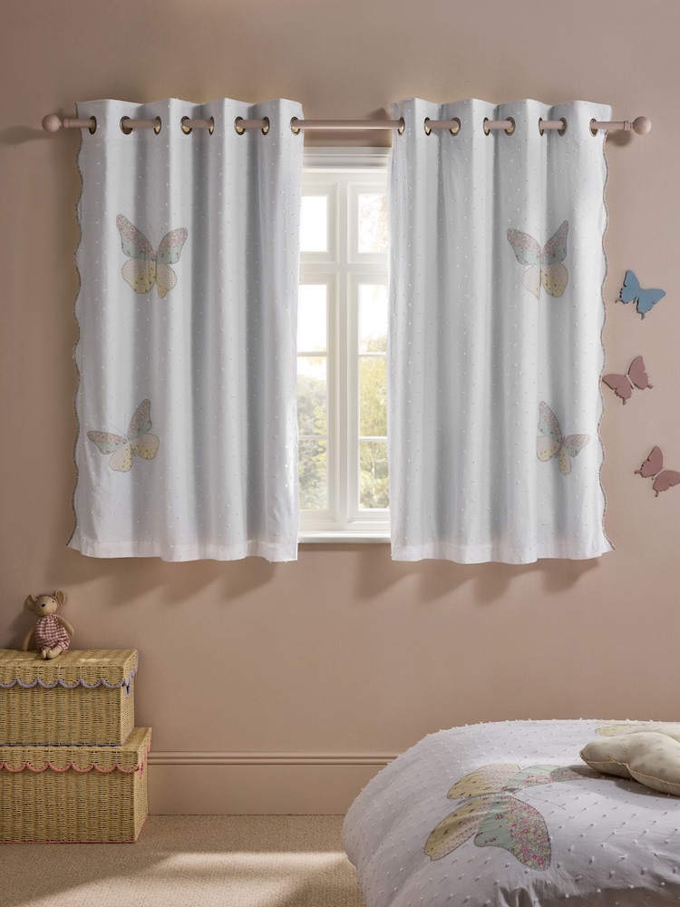 White Floral Butterfly Eyelet Blackout Curtains - Image 1 of 5