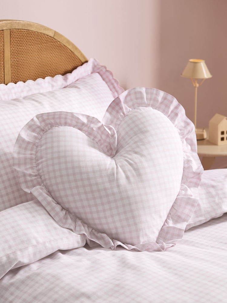 Ruffle Gingham Heart Cushion - Slika 1 iz 4
