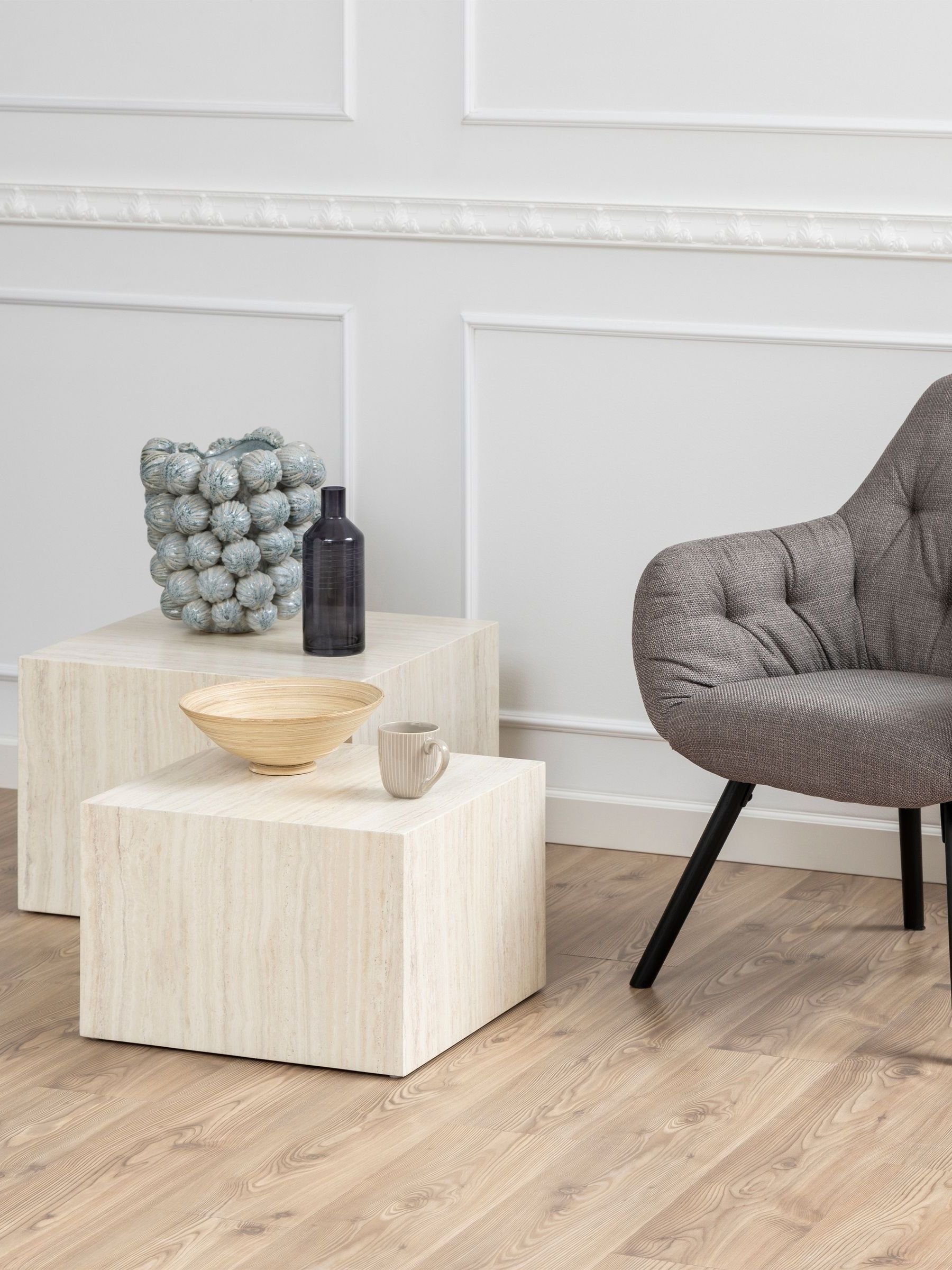 Furniture To Go Dice Square Coffee Table Set In Light Travertine Effect - Travertine - Image 4
