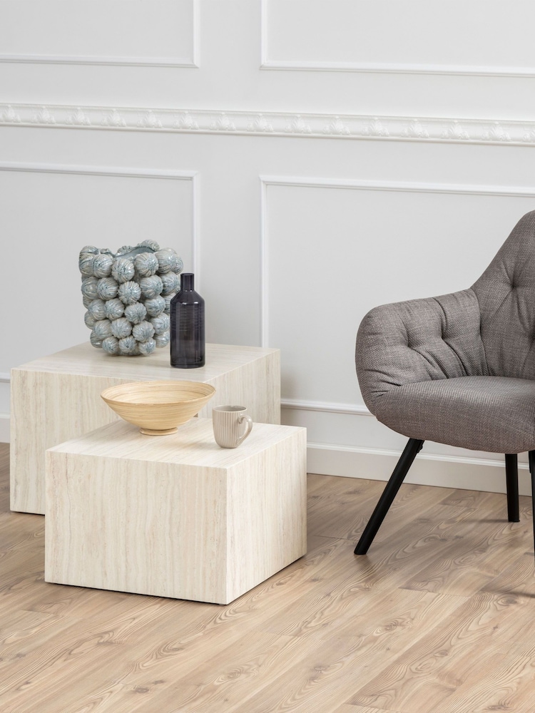 Actona Cream Dice Square Coffee Table Set - Image 1 of 6