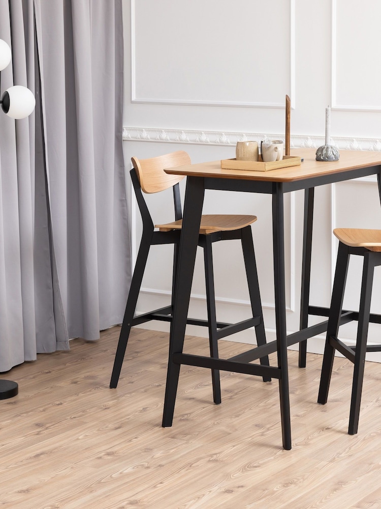 Actona Set of 2 Black  Oak Roxby Bar Stools - Image 1 of 6
