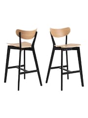 Actona Set of 2 Black  Oak Roxby Bar Stools - Image 4 of 6
