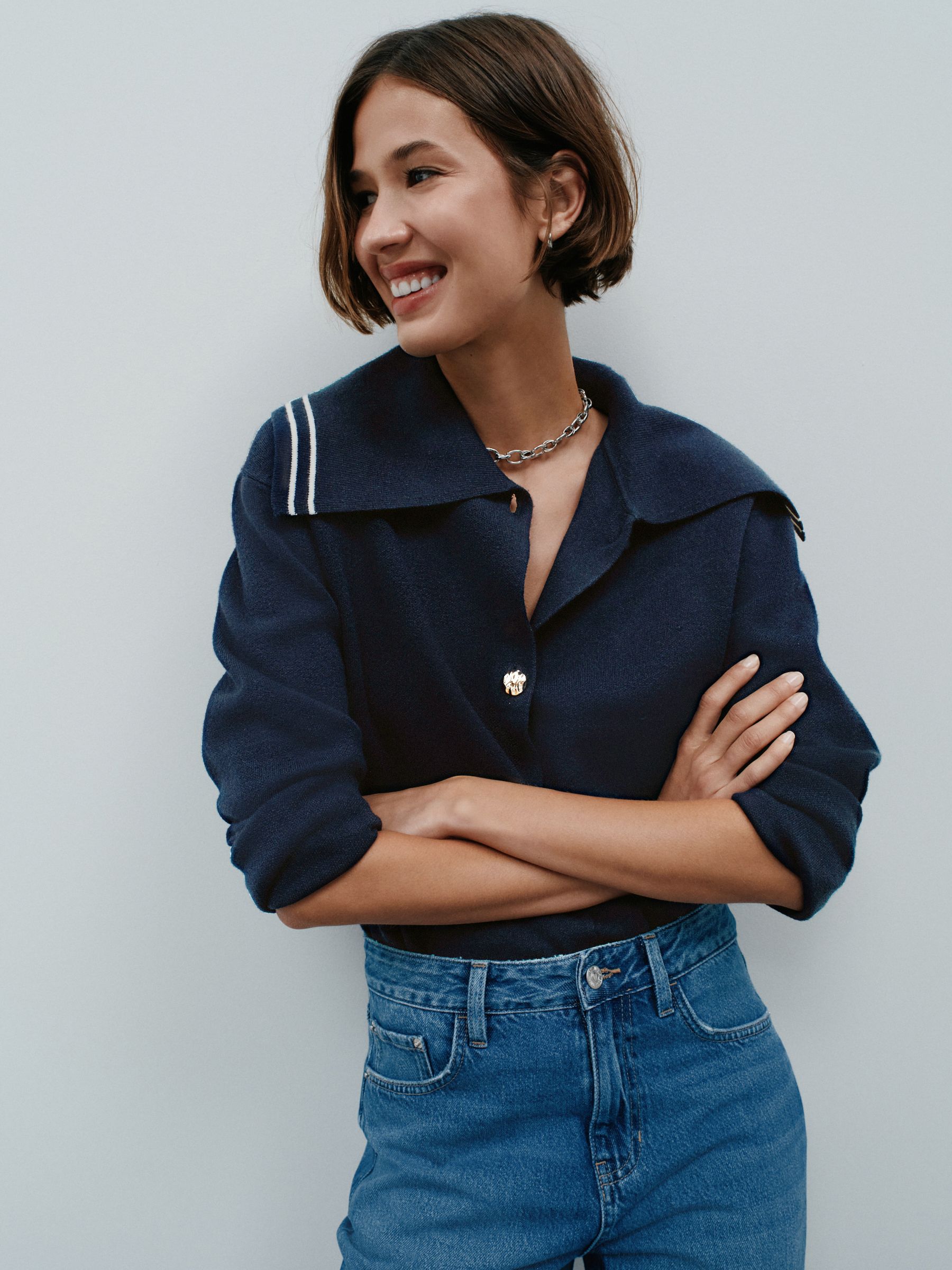 NKNIT sailor collar rib KNIT 美品 Buy Navy Sailor Collar Cardigan from Next USA