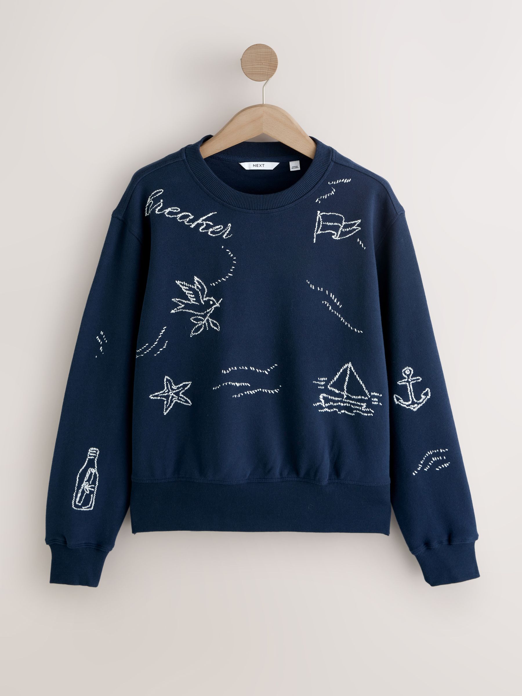 Buy Navy Embroidered Sea Graphic Crew Neck Sweatshirt from Next USA