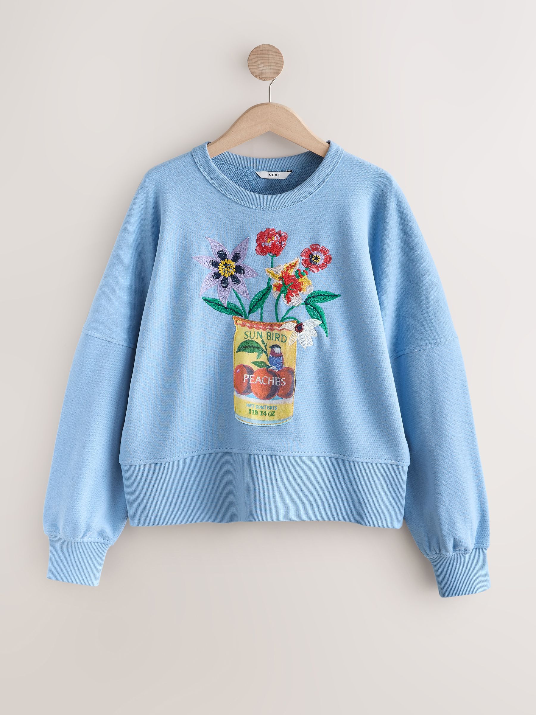 Buy Pale Blue Embroidered Tinned Flowers Graphic Sweatshirt from