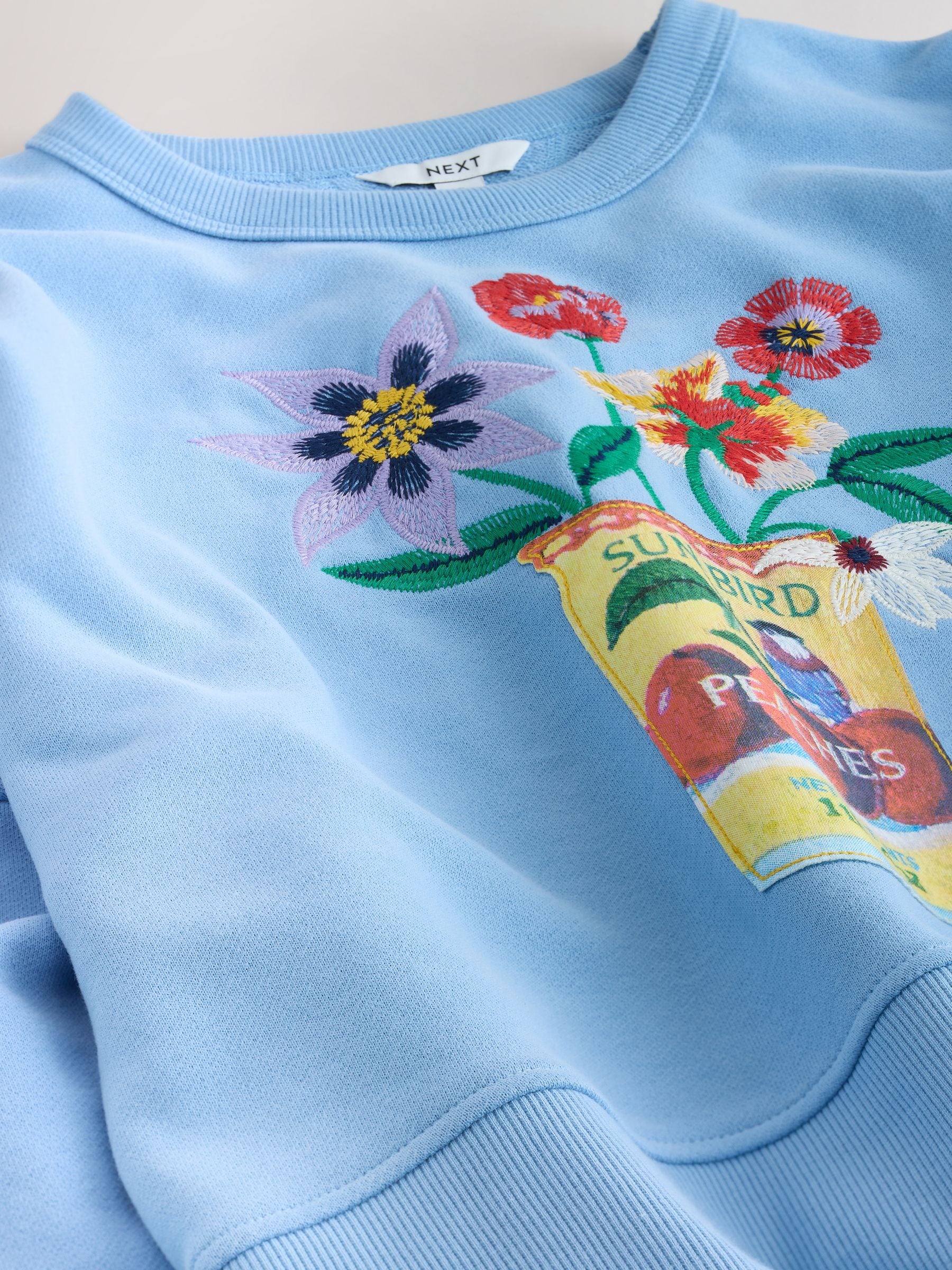 Buy Pale Blue Embroidered Tinned Flowers Graphic Sweatshirt from
