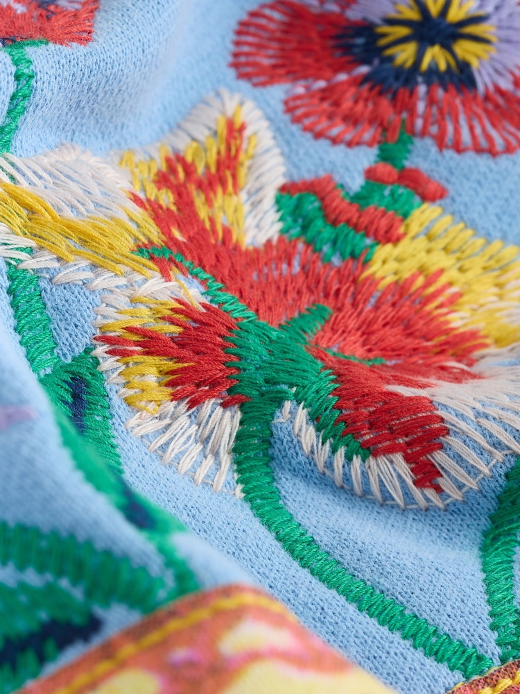 Pale Blue Embroidered Tinned Flowers Graphic Sweatshirt - Image 8 of 8