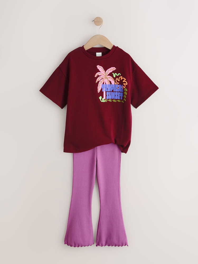 Red/Tropical T-Shirt and Kick Flare Set (3-16yrs) - Image 2 of 5