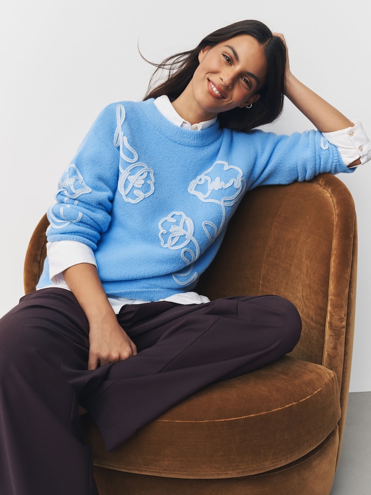 Light Blue Cosy Corded Graphic Jumper - Image 1 of 8 Light Blue Cosy Corded Graphic Jumper - Image 1 of 8